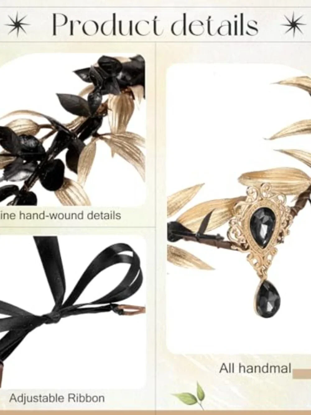 Fairy Cosplay Tiara Headband with Elf Ear Cuffs - Renaissance Medieval Jewelry